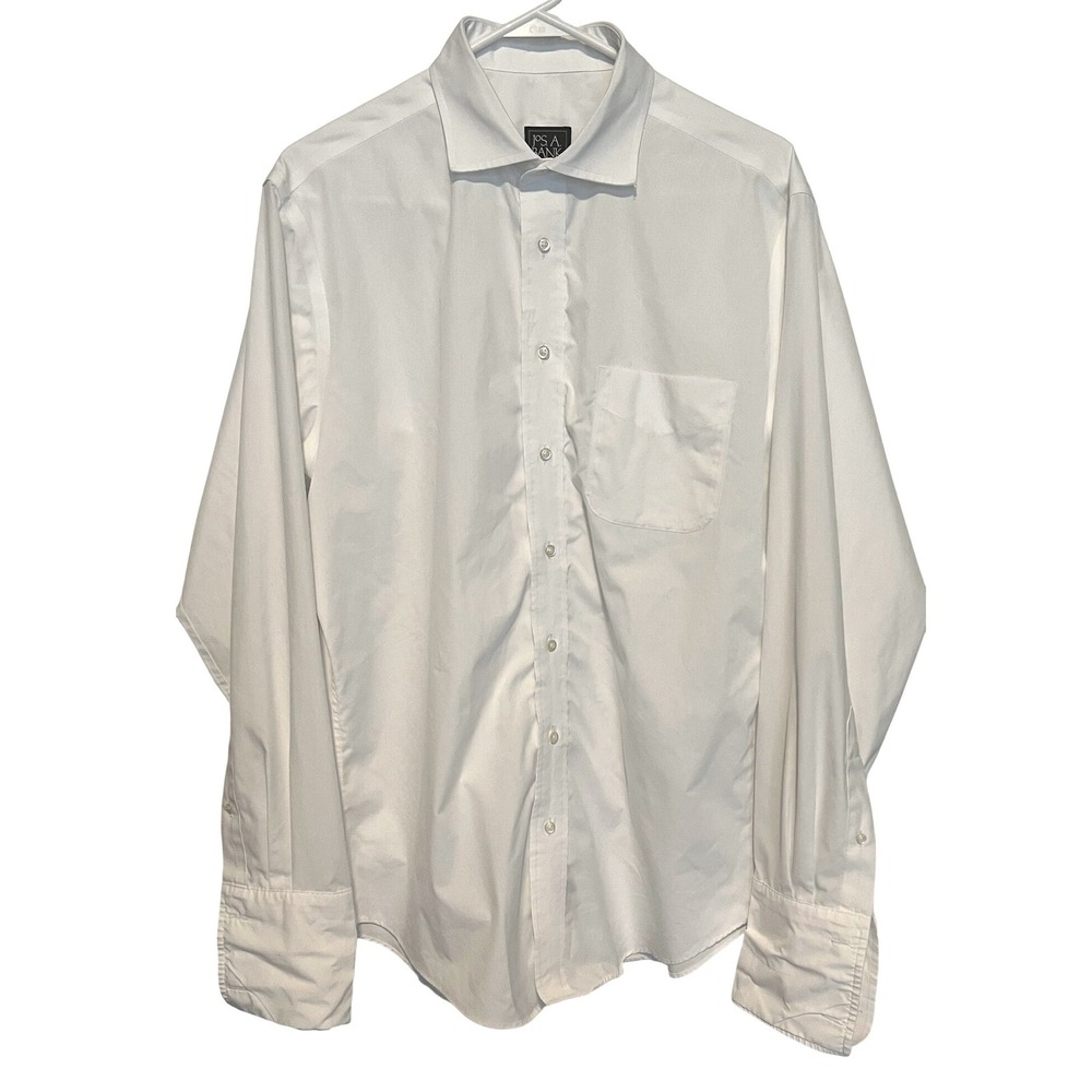 Jos A Bank Men 15-35 Executive Dress Shirt French Cuff White Tailored Fit Cotton